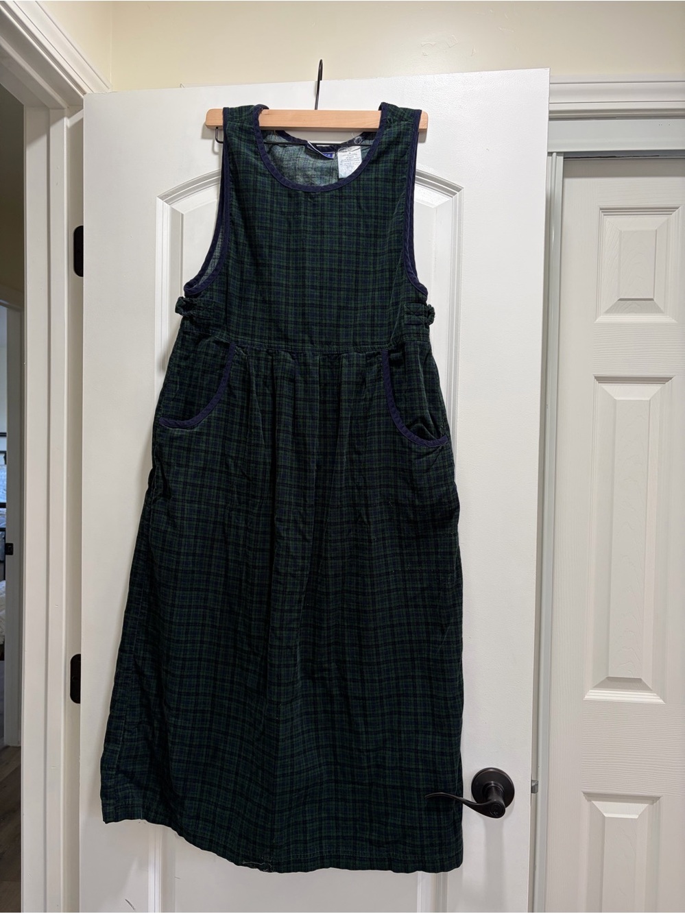 Vintage 90s Erika & Co Plaid Jumper Dress Tartan Midi with Pockets -S